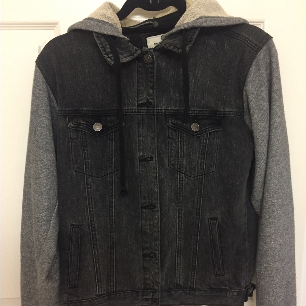 Forever 21 Black Jean Jacket with Grey Sleeves